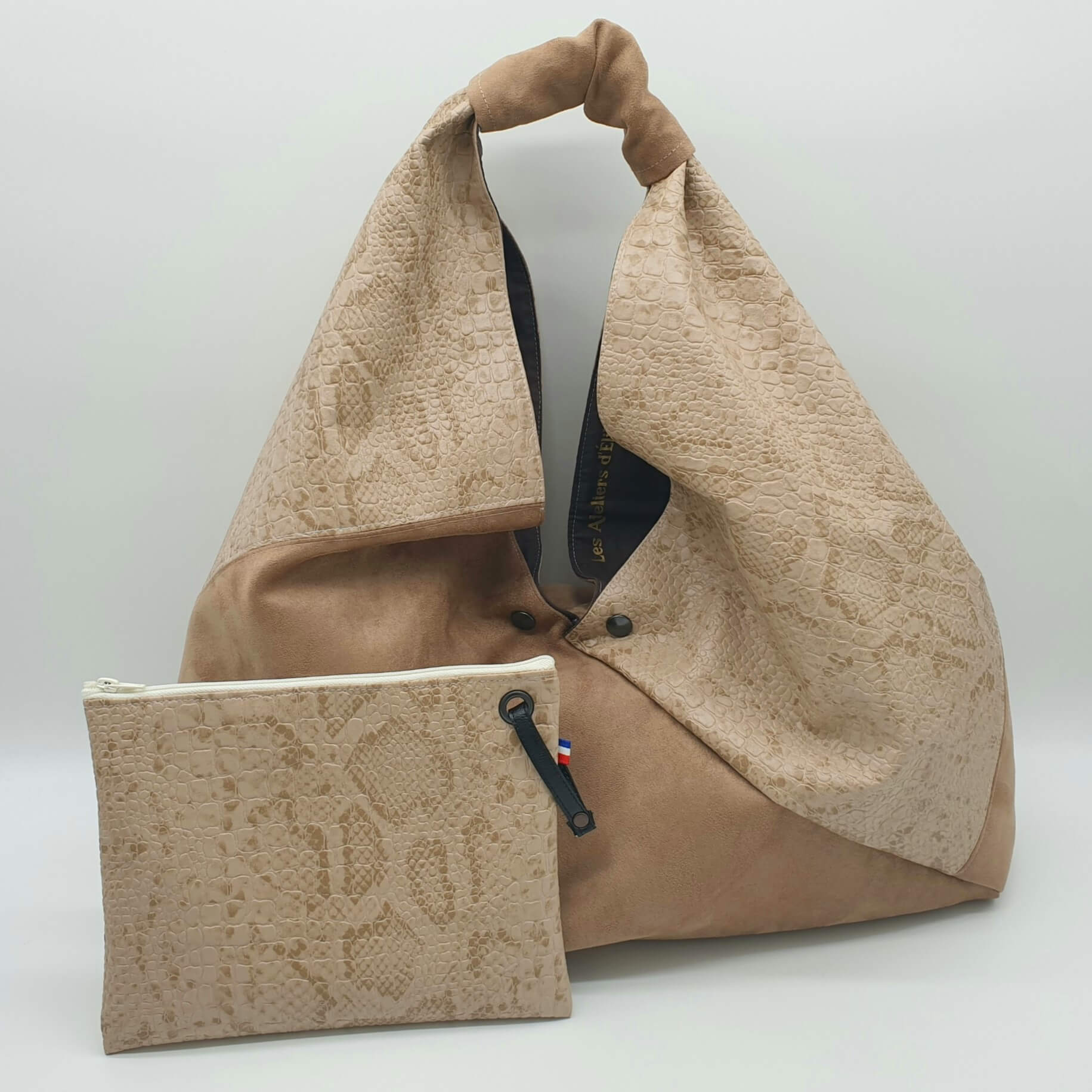 Sac origami suédine beige pochette