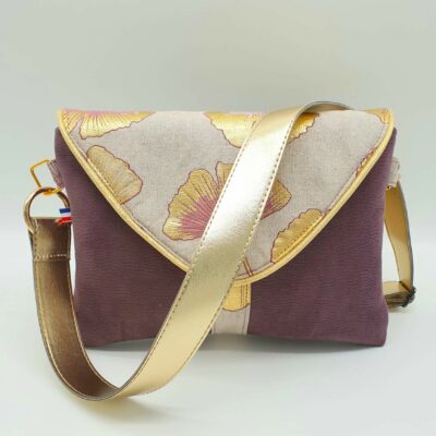 Sac pochette aubergine & doré bandoulière