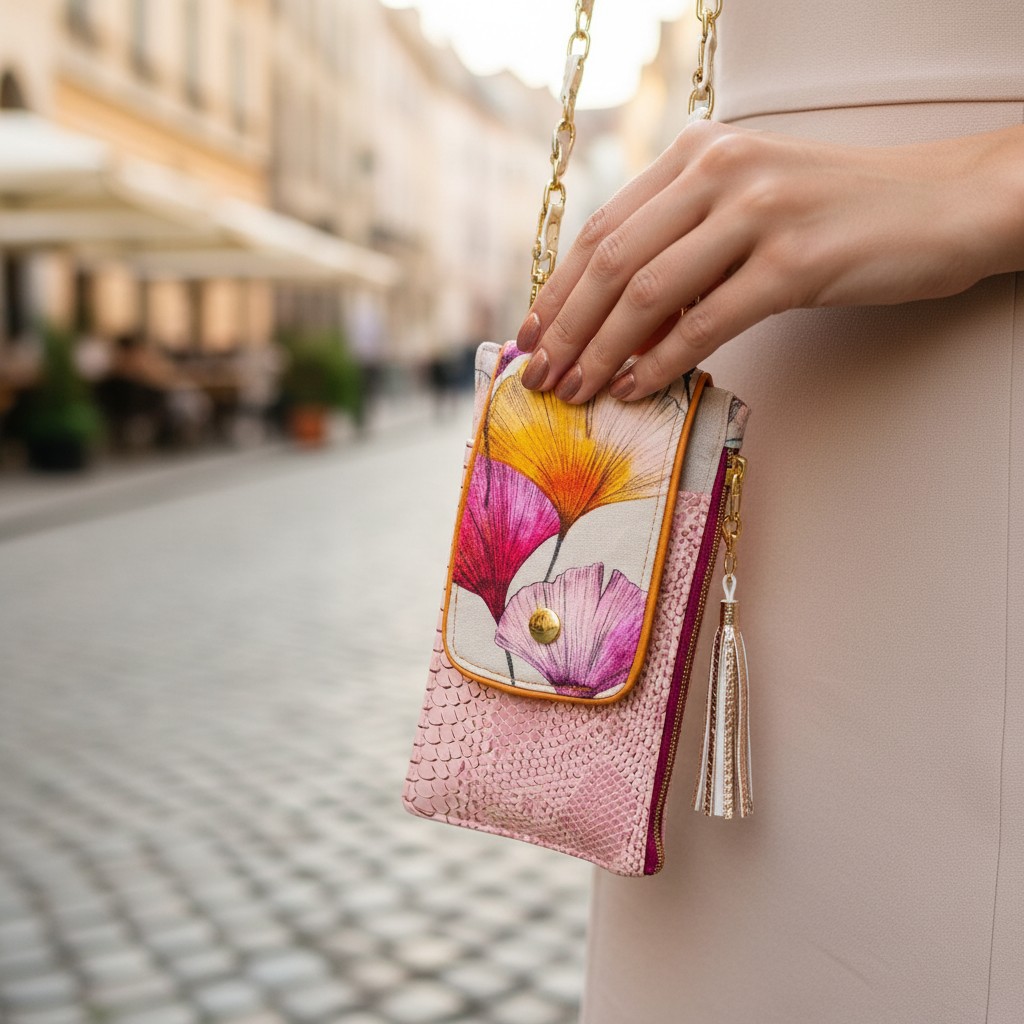 Pochette téléphone Dragon rose face (Product Staging)
