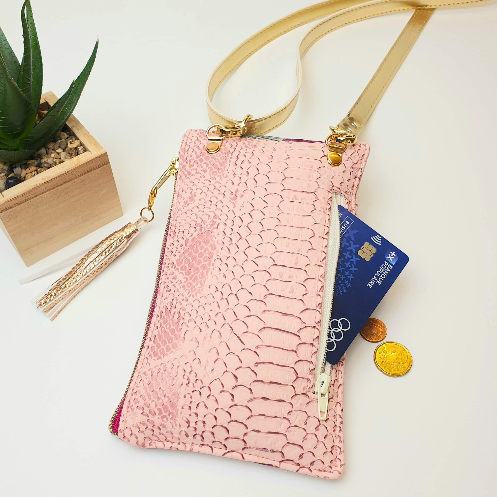 Pochette téléphone Dragon rose porte-monnaie