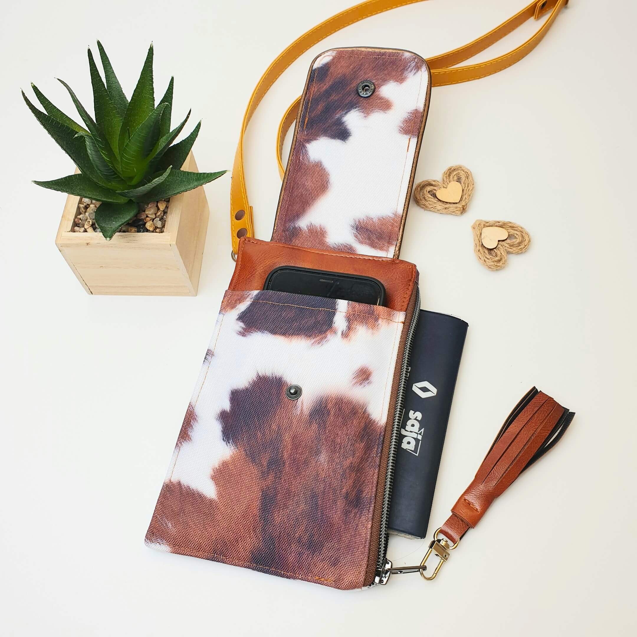 Pochette téléphone peau de bête & simili cuir marron smartphone