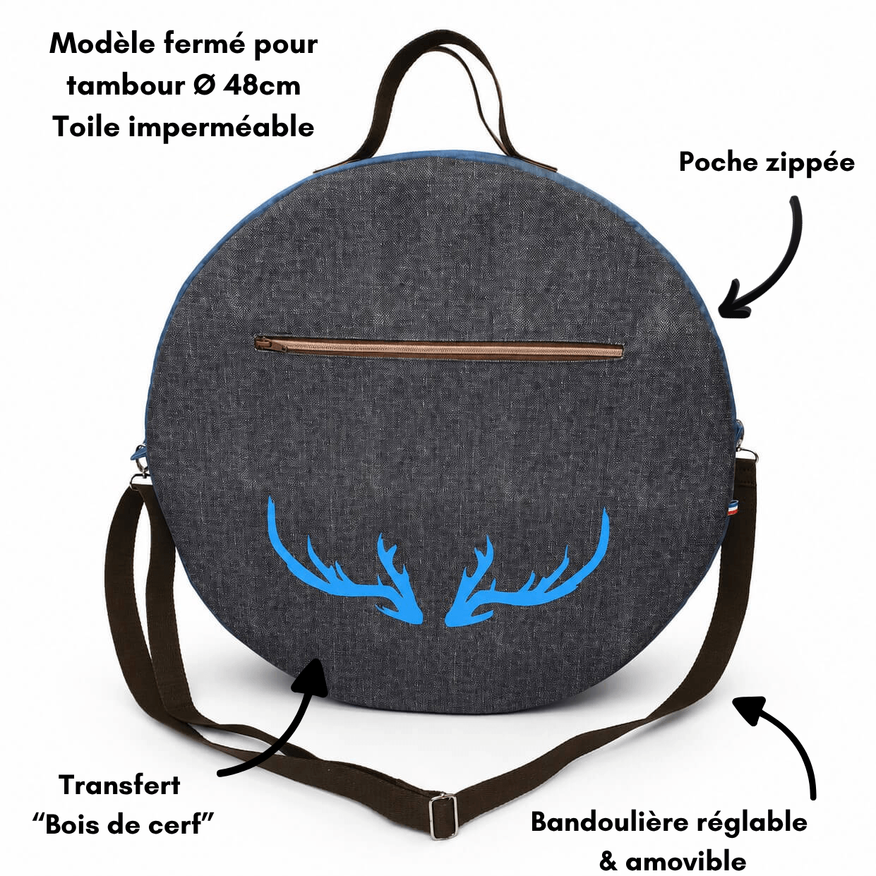 Sac pour tambour chamanique modèle fermé 48cm sanglier dos