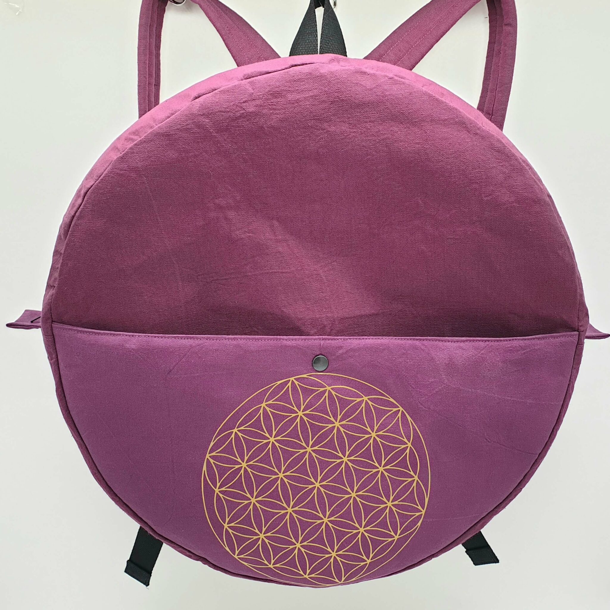 Sac à dos aubergine pour tambour chamanique 46cm face