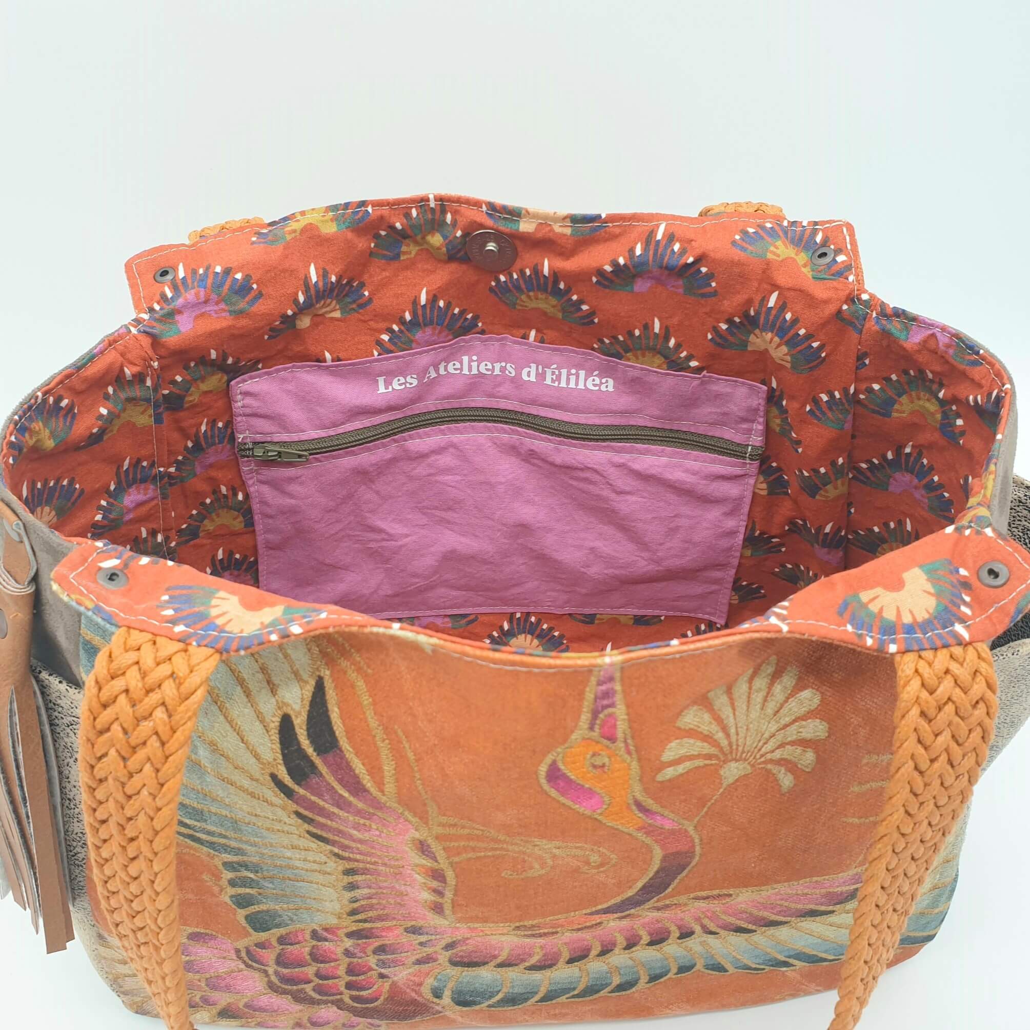 Sac à main poche terracotta doublure