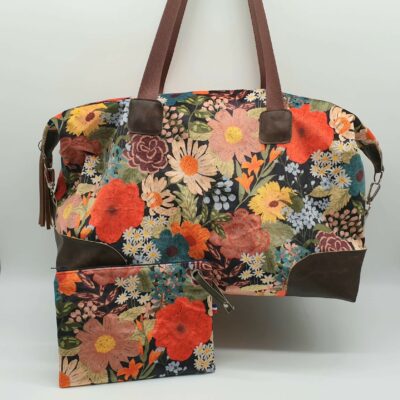 Sac de voyage velours fleuri pochette