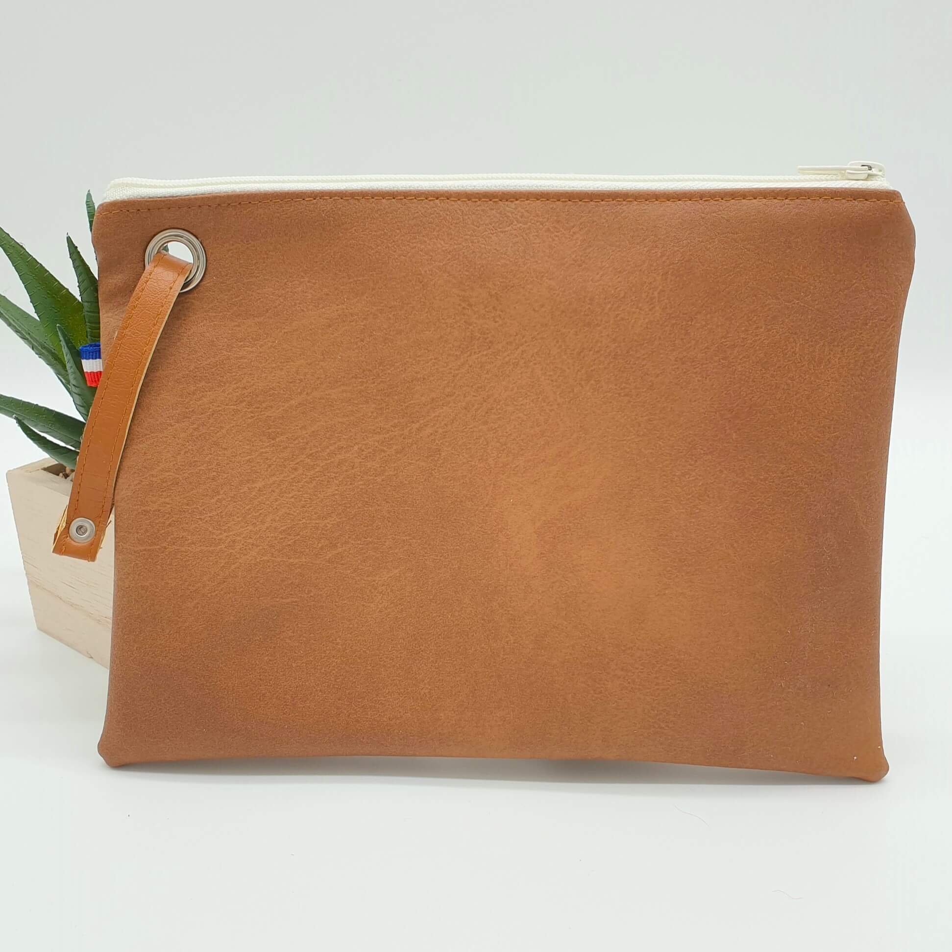 Trousse de Créateur - Simili cuir camel & blanc dos