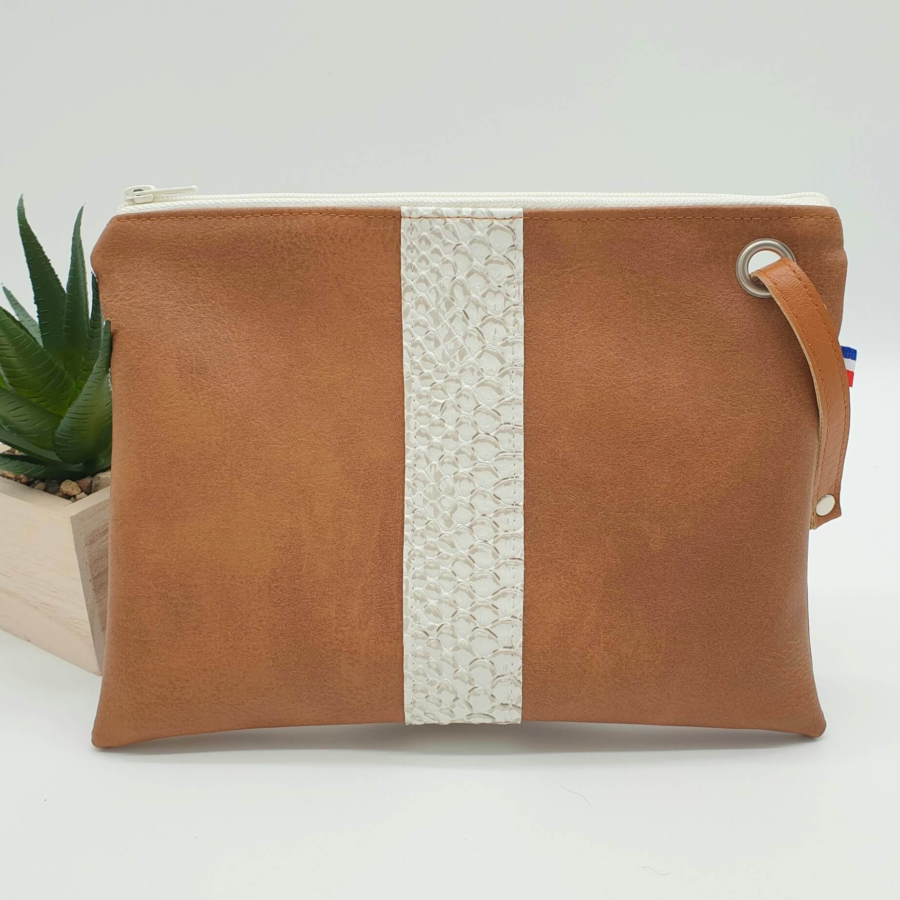 Trousse de Créateur - Simili cuir camel & blanc