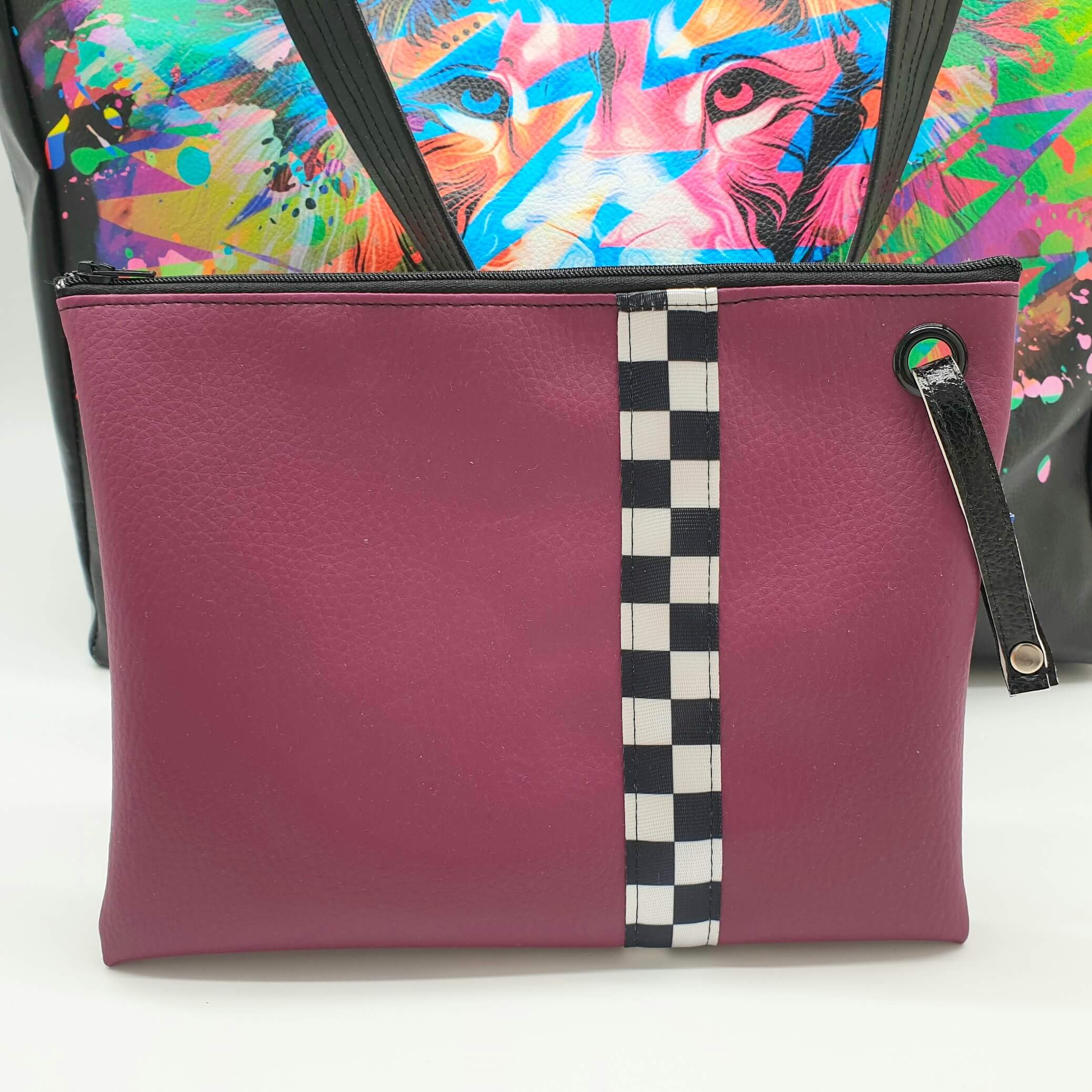 Cabas lion multicolore pochette