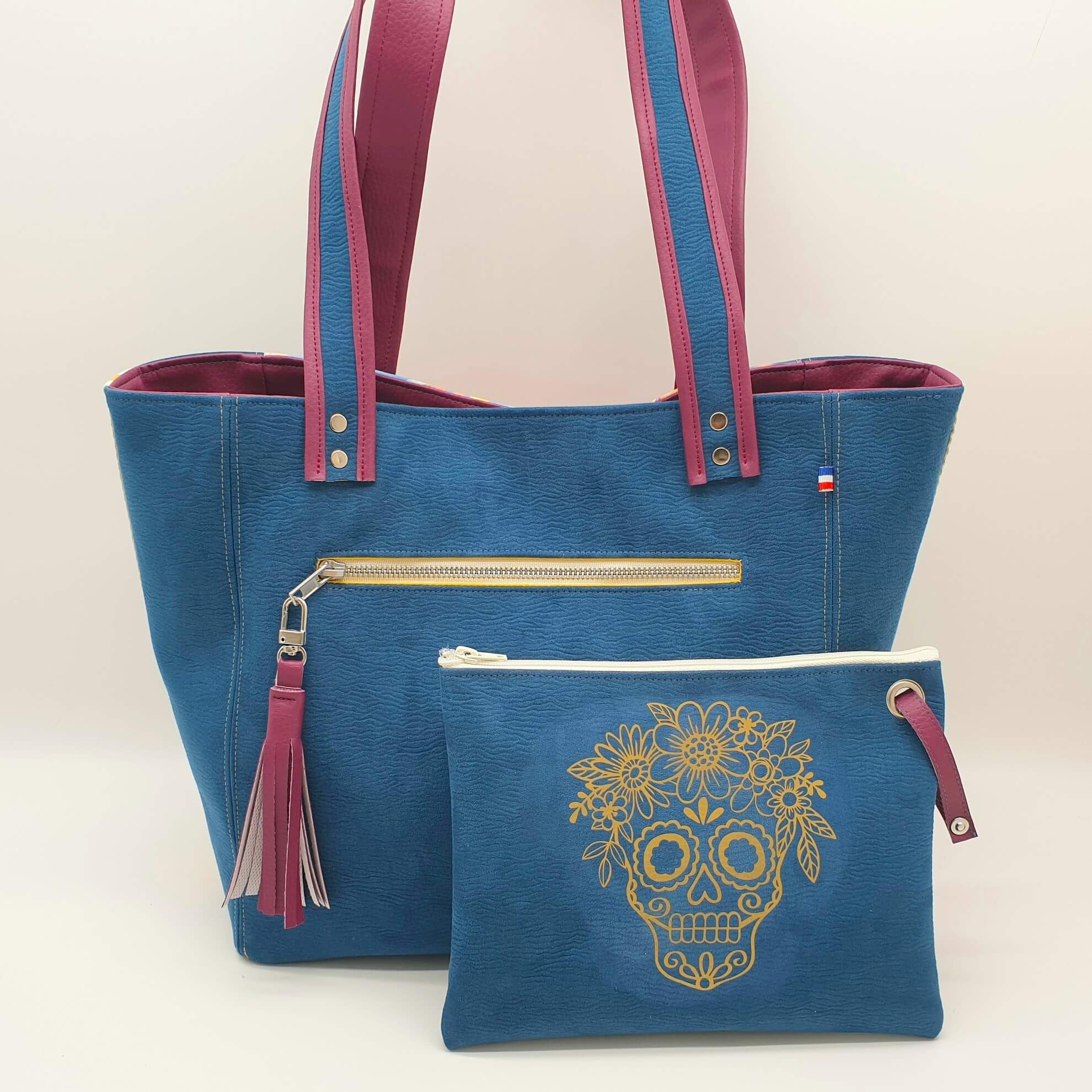 Cabas panneau Tête de mort pochette