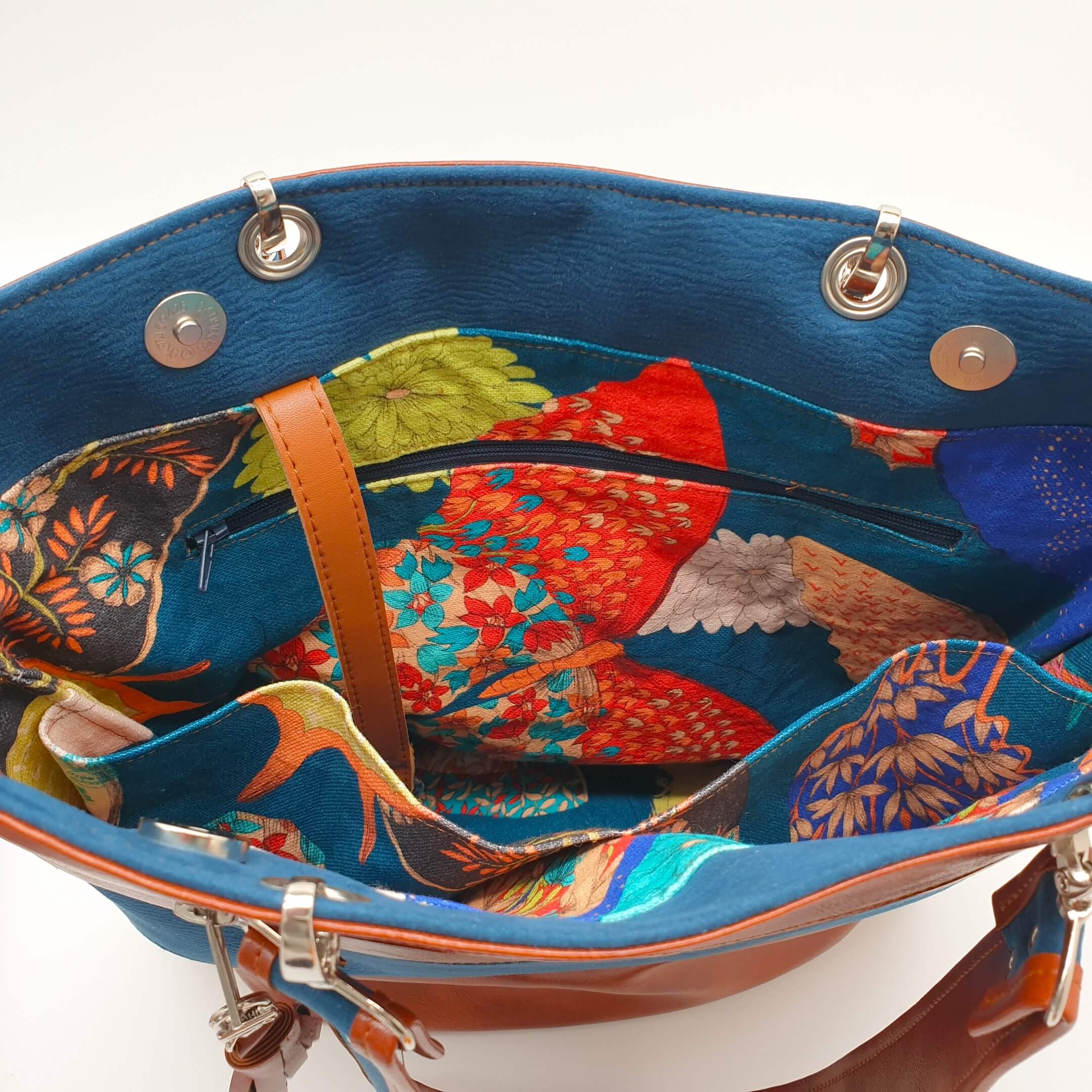 Sac Nymphéa camel & bleu doublure