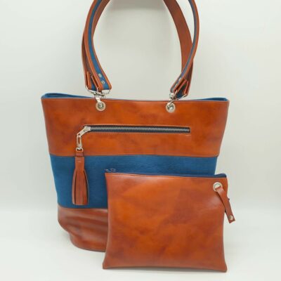 Sac Nymphéa camel & bleu ensemble