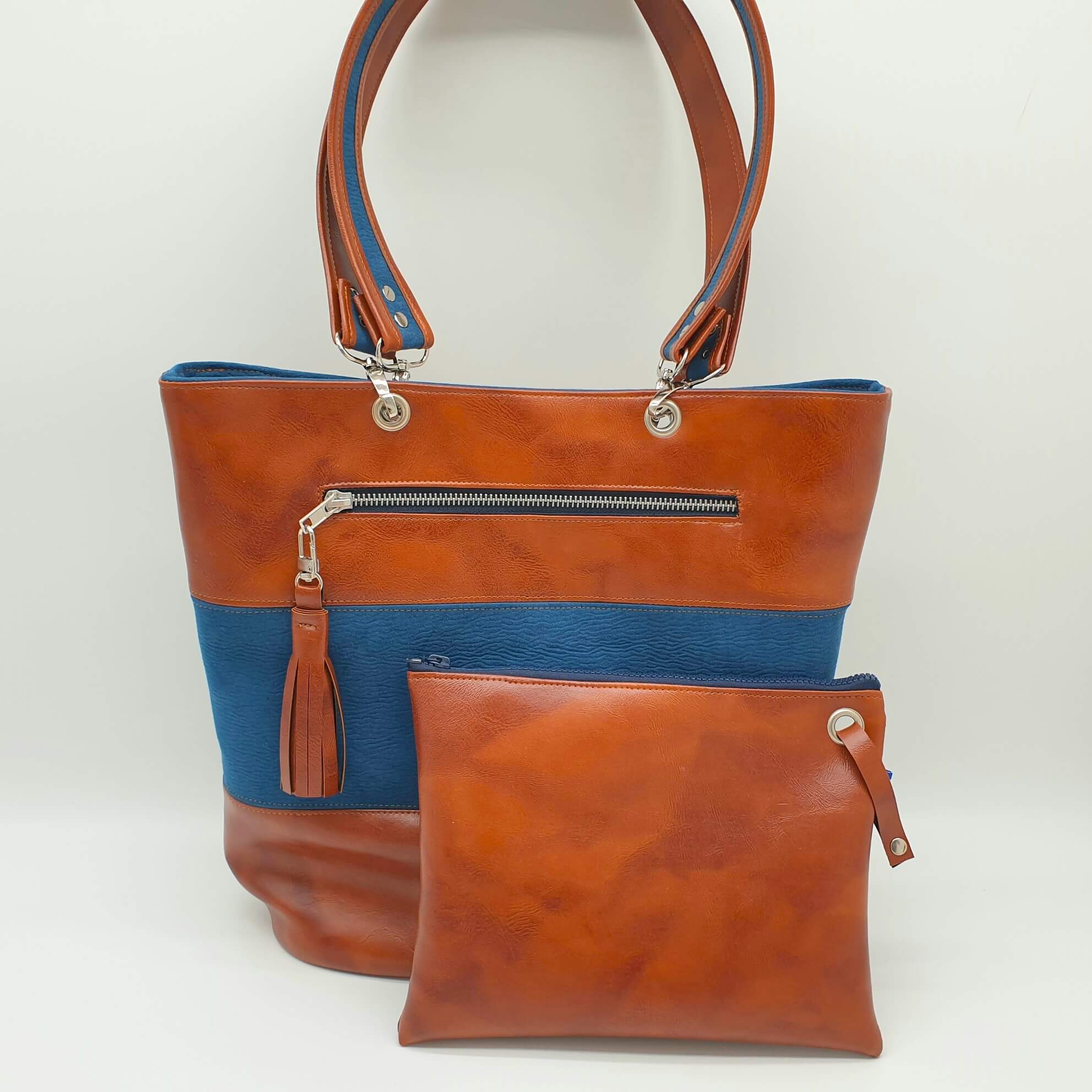 Sac Nymphéa camel & bleu ensemble
