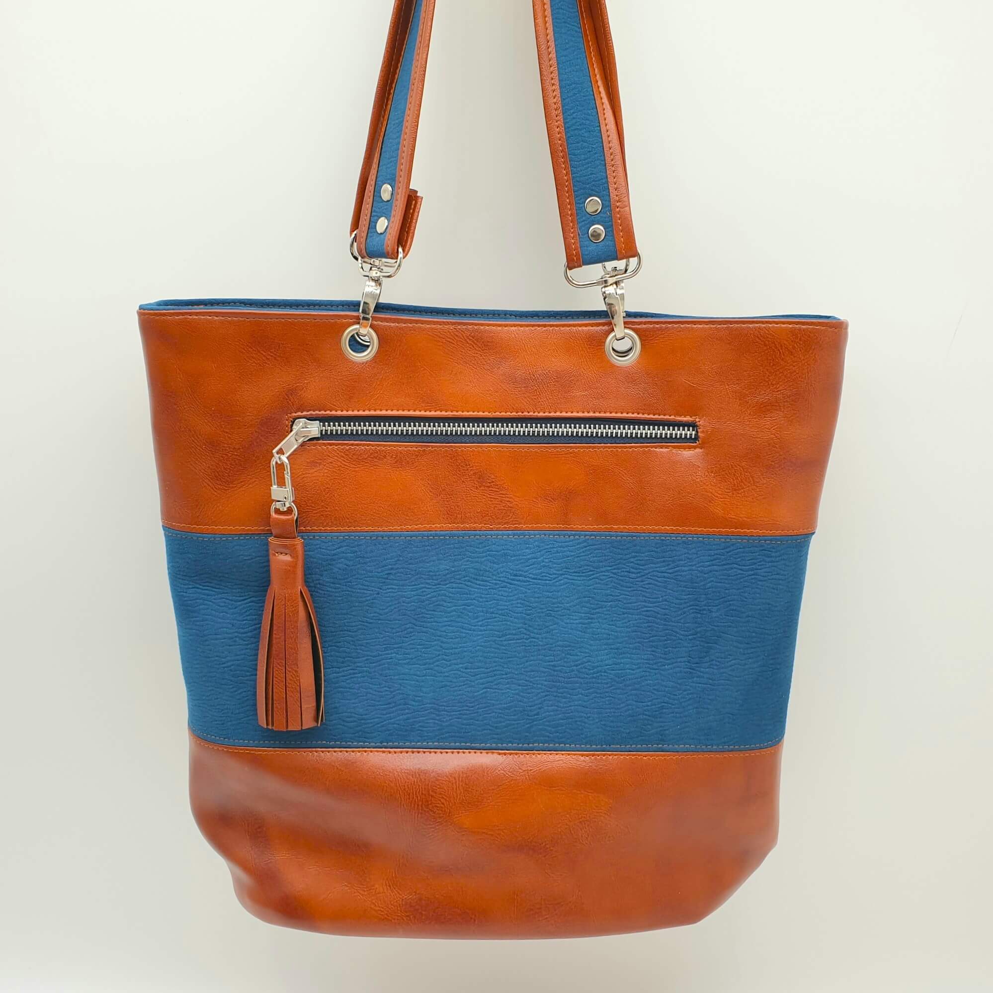 Sac Nymphéa camel & bleu face