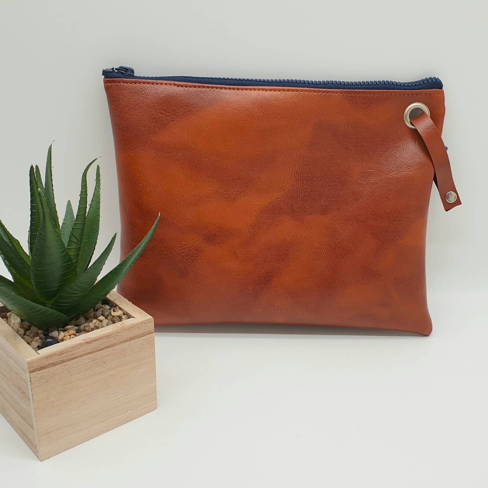 Sac Nymphéa camel & bleu pochette