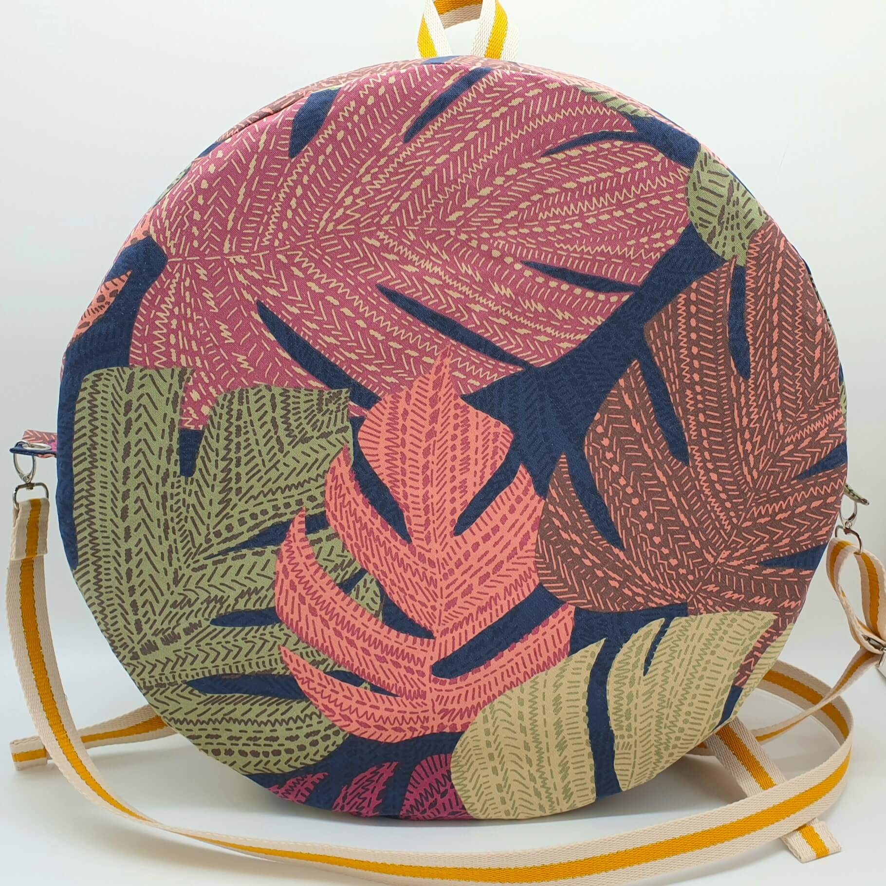 Sac à dos pour tambour chamanique 45 cm Tissu palmes face 1