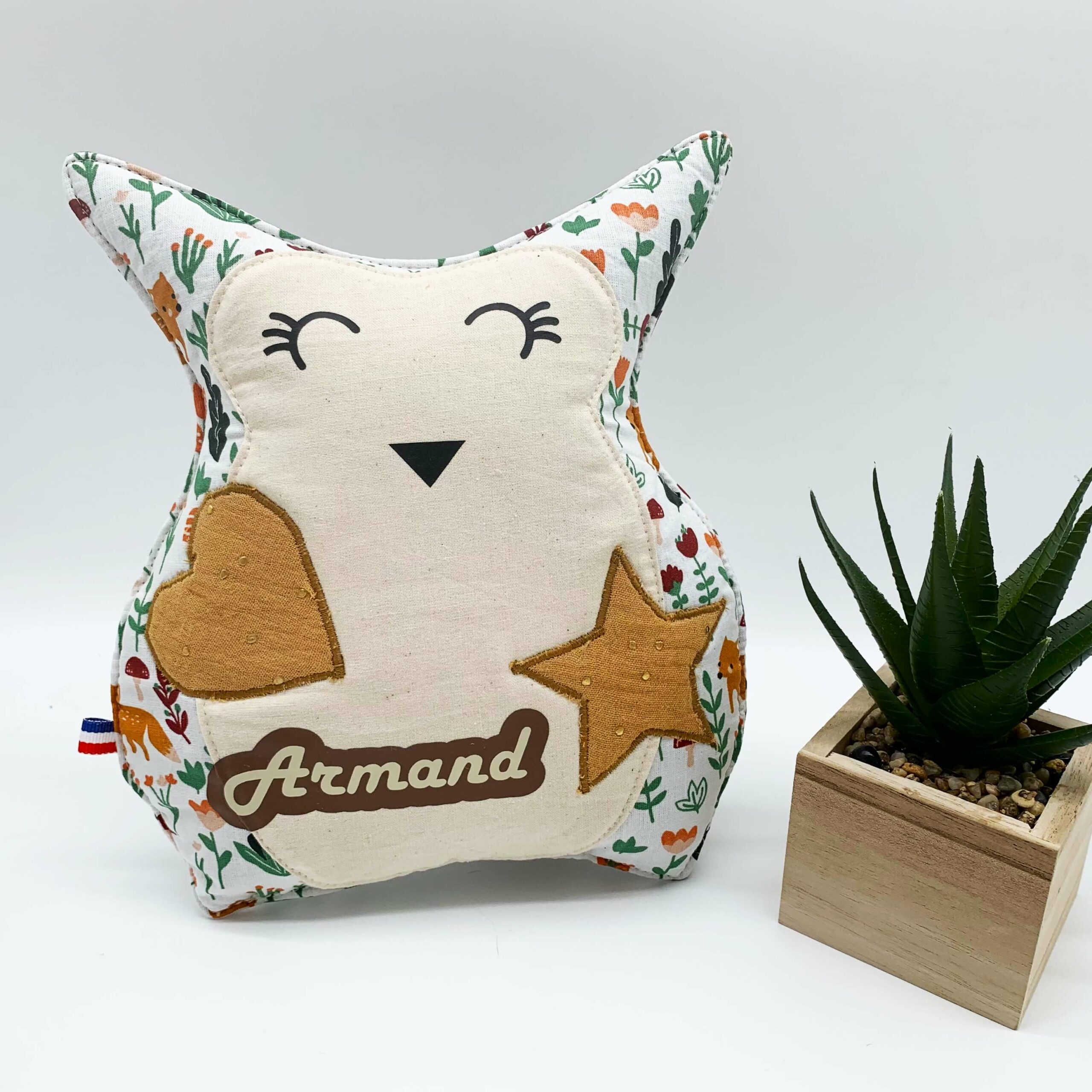 Doudou repose-tête Hibou (Ajout du prénom GRATUIT) – Image 3