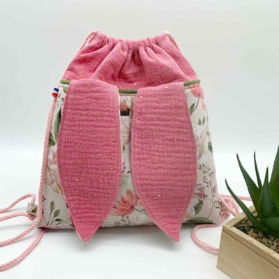 Sac à dos lapin rose face