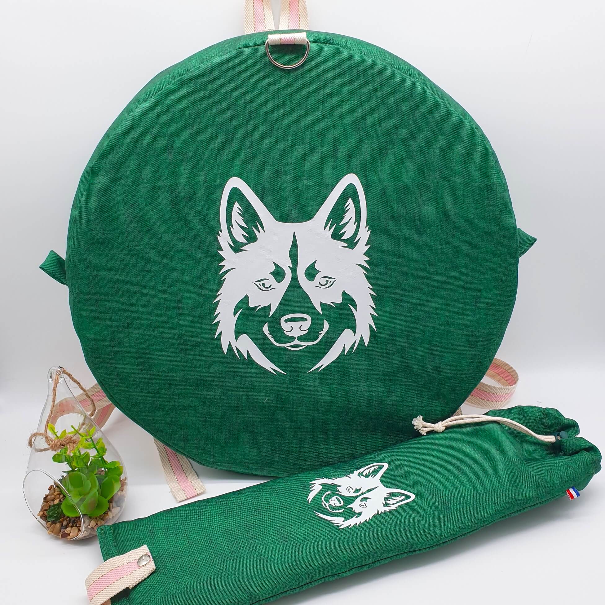 Sac à dos pour tambour chamanique 40cm vert face