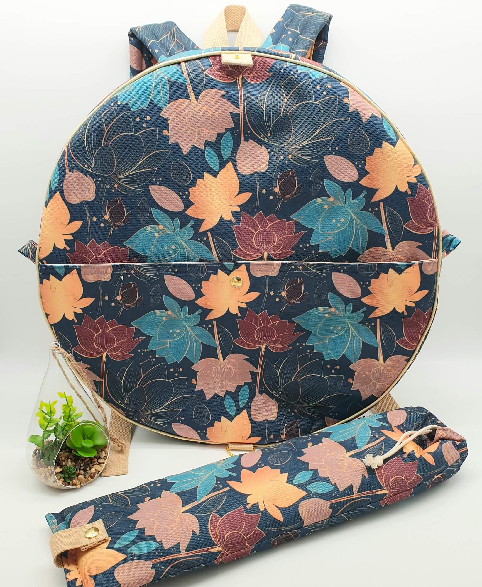 Sac à dos pour tambour chamanique 44cm lotus face