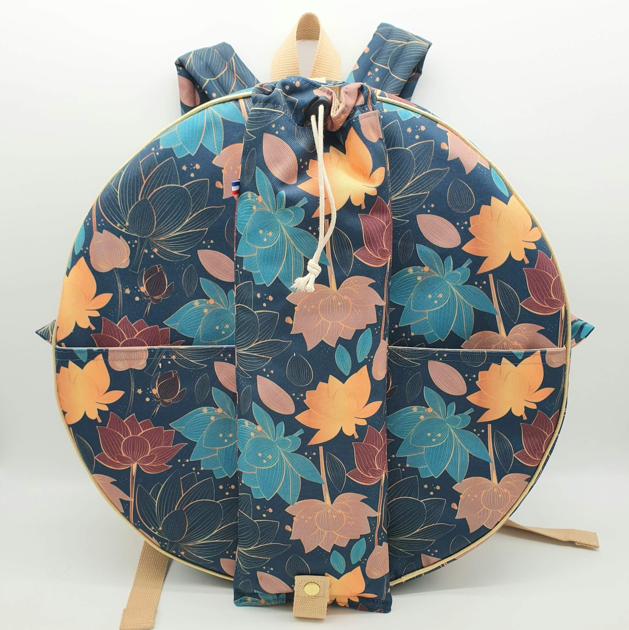 Sac à dos pour tambour chamanique 44cm lotus mailloche (1)