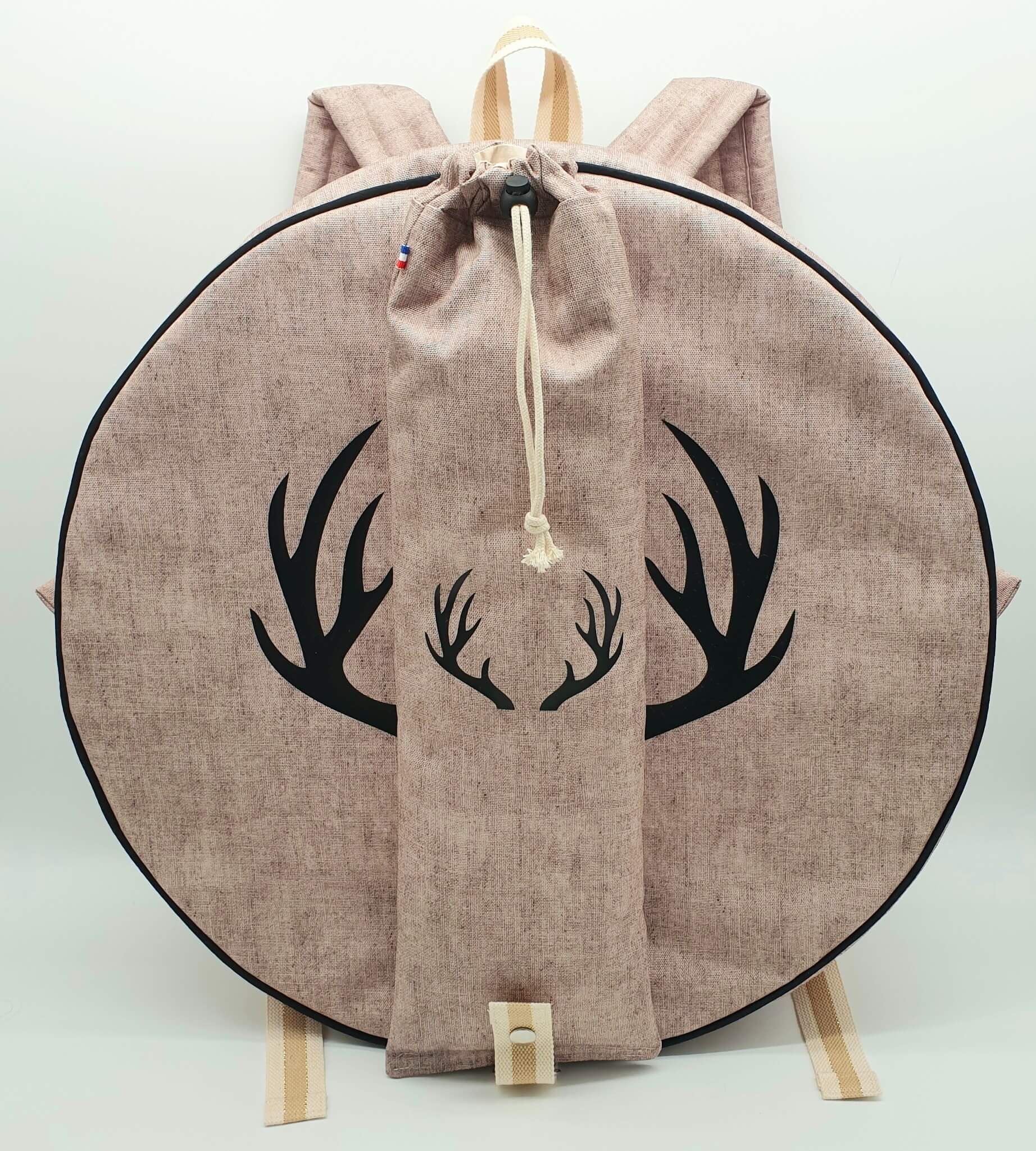 Sac à dos pour tambour chamanique 45 cm Lin naturel face