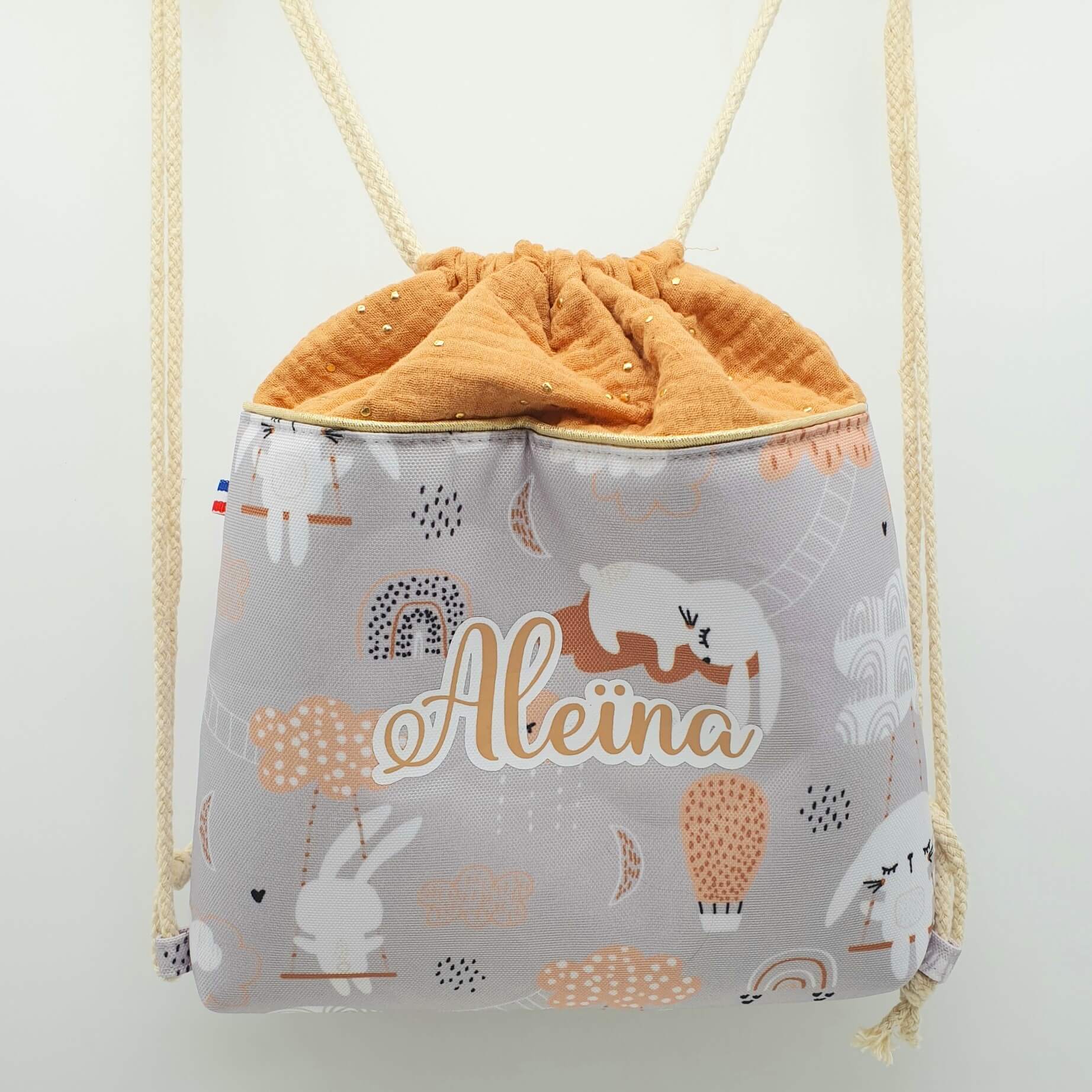 Sac à dos enfant personnalisé Lapin gris face