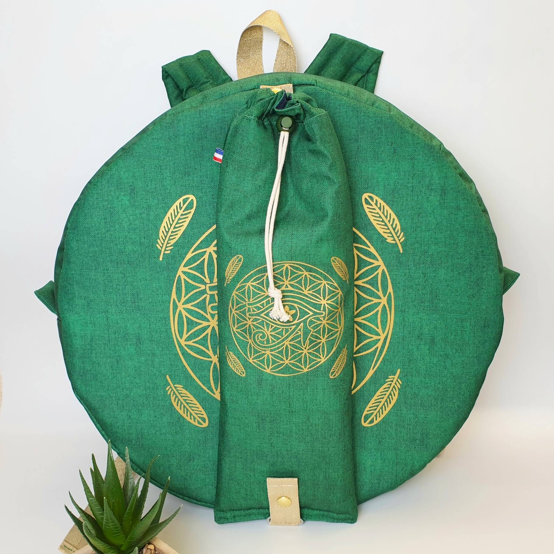 Sac à dos pour tambour chamanique 41cm vert prairie + mailloche