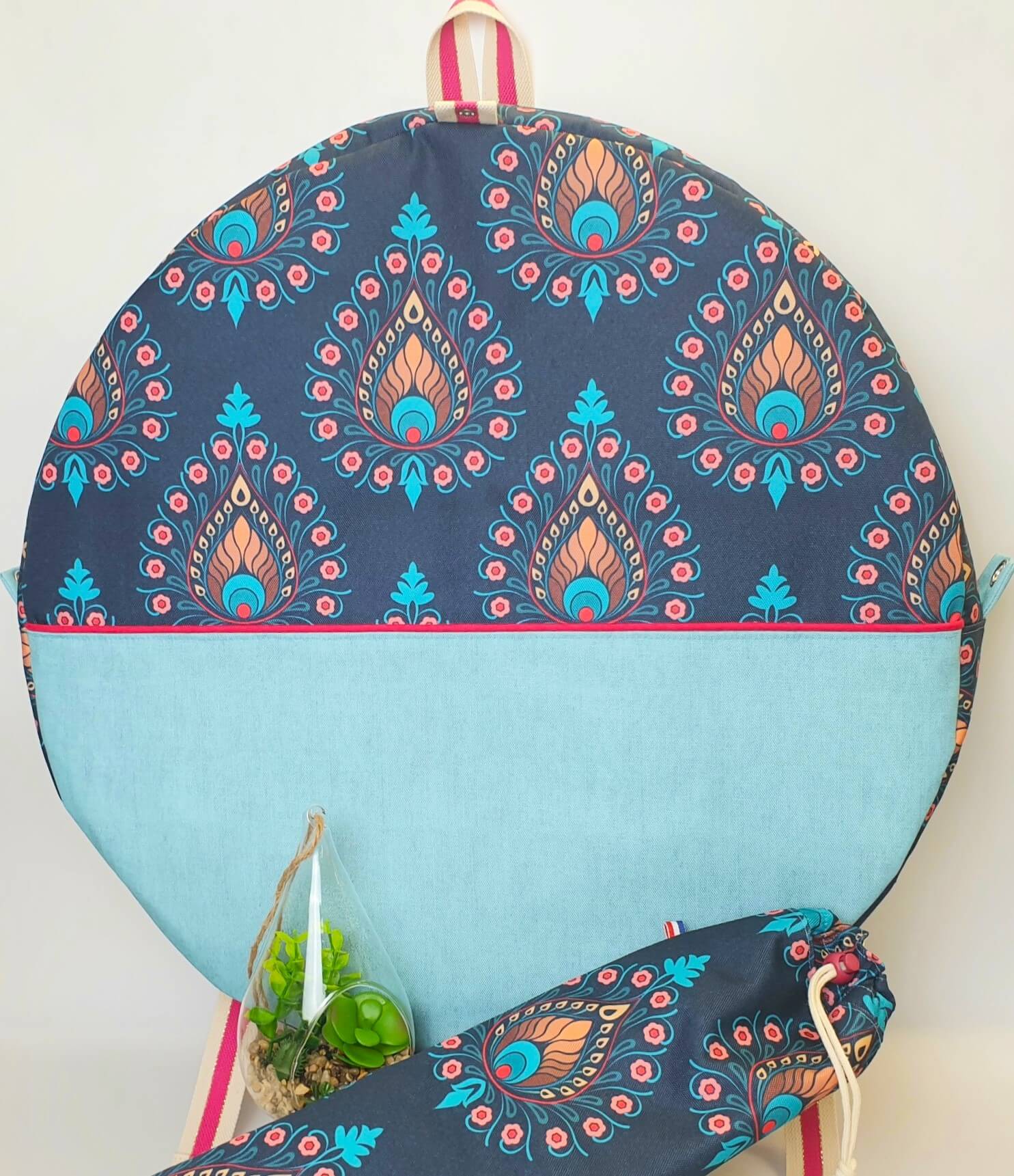 Sac à dos pour tambour chamanique 50cm bleu paon + mailloche