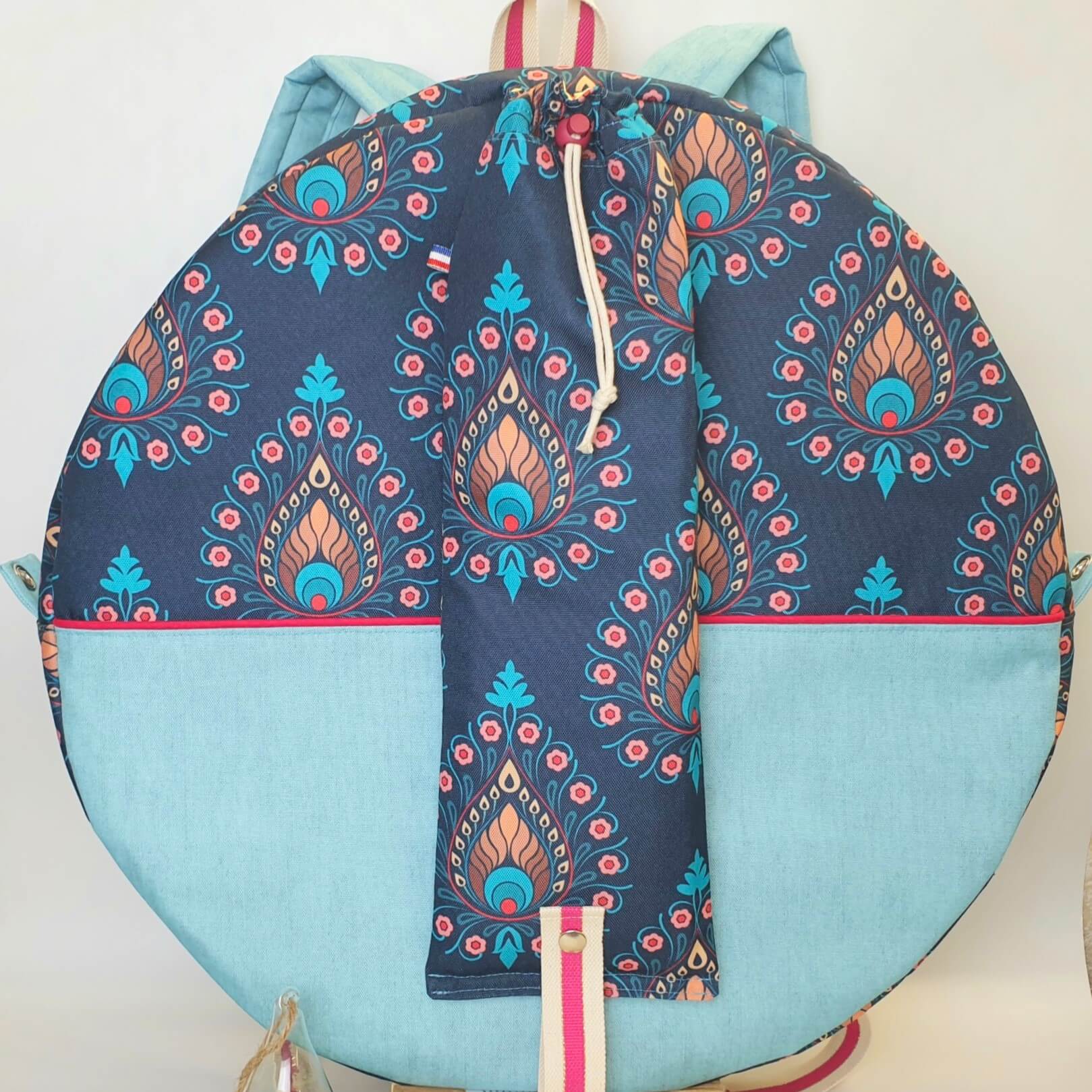 Sac à dos pour tambour chamanique 50cm bleu paon