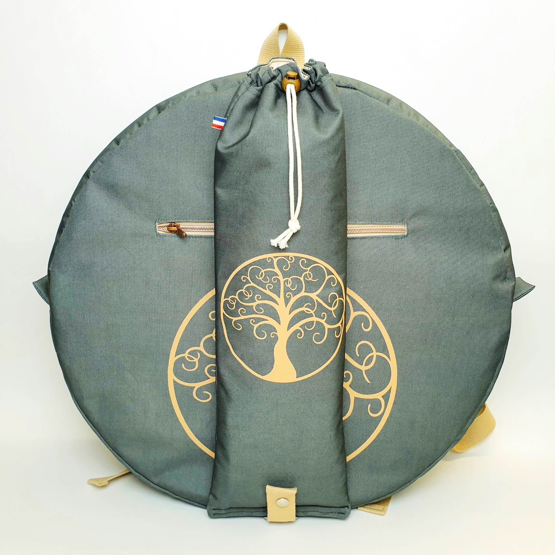 Sac à dos pour tambour chamanique 45cm vert forêt + mailloche