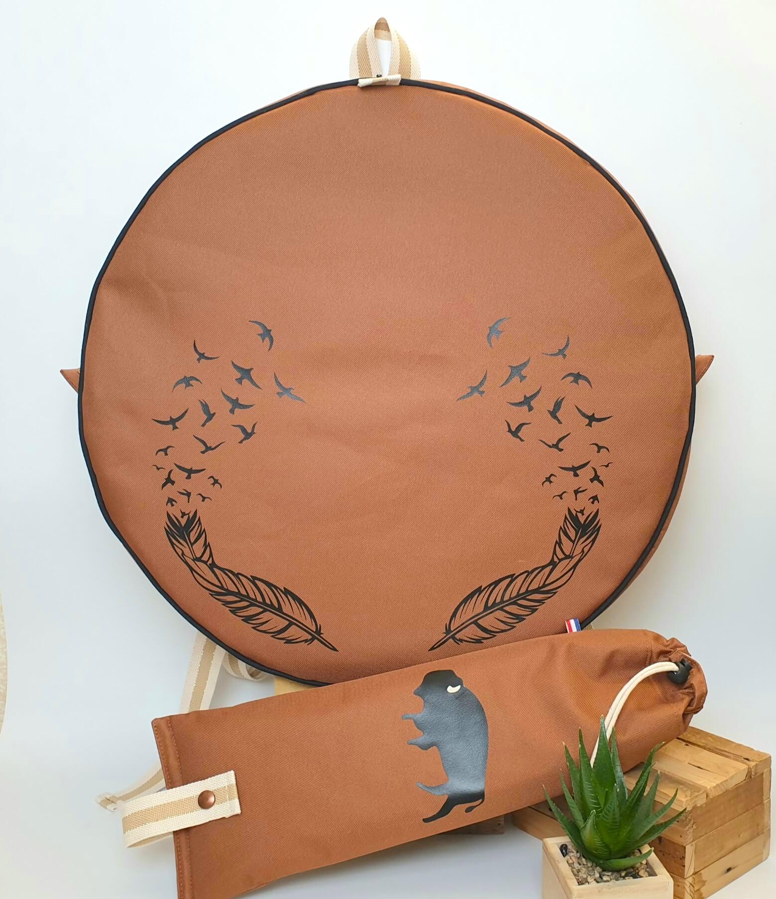 Sac à dos pour tambour chamanique 46cm marron glacé mailloche