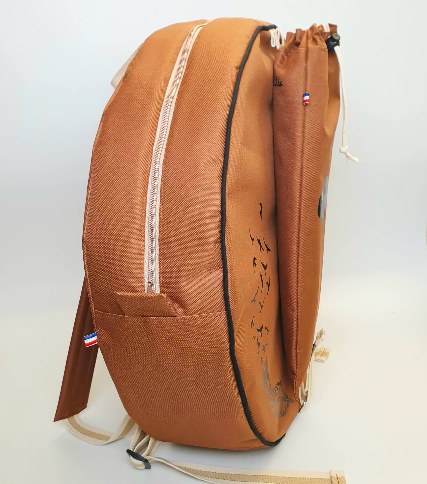 Sac à dos pour tambour chamanique 46cm marron glacé passepoil