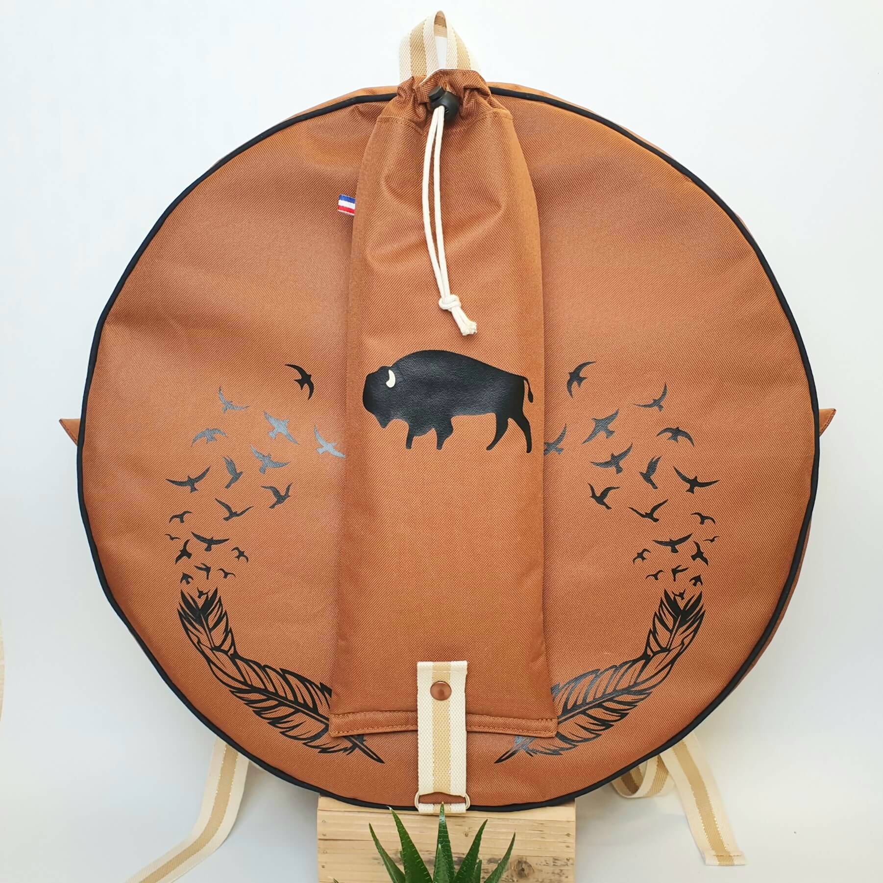 Sac à dos pour tambour chamanique 46cm marron glacé transfert