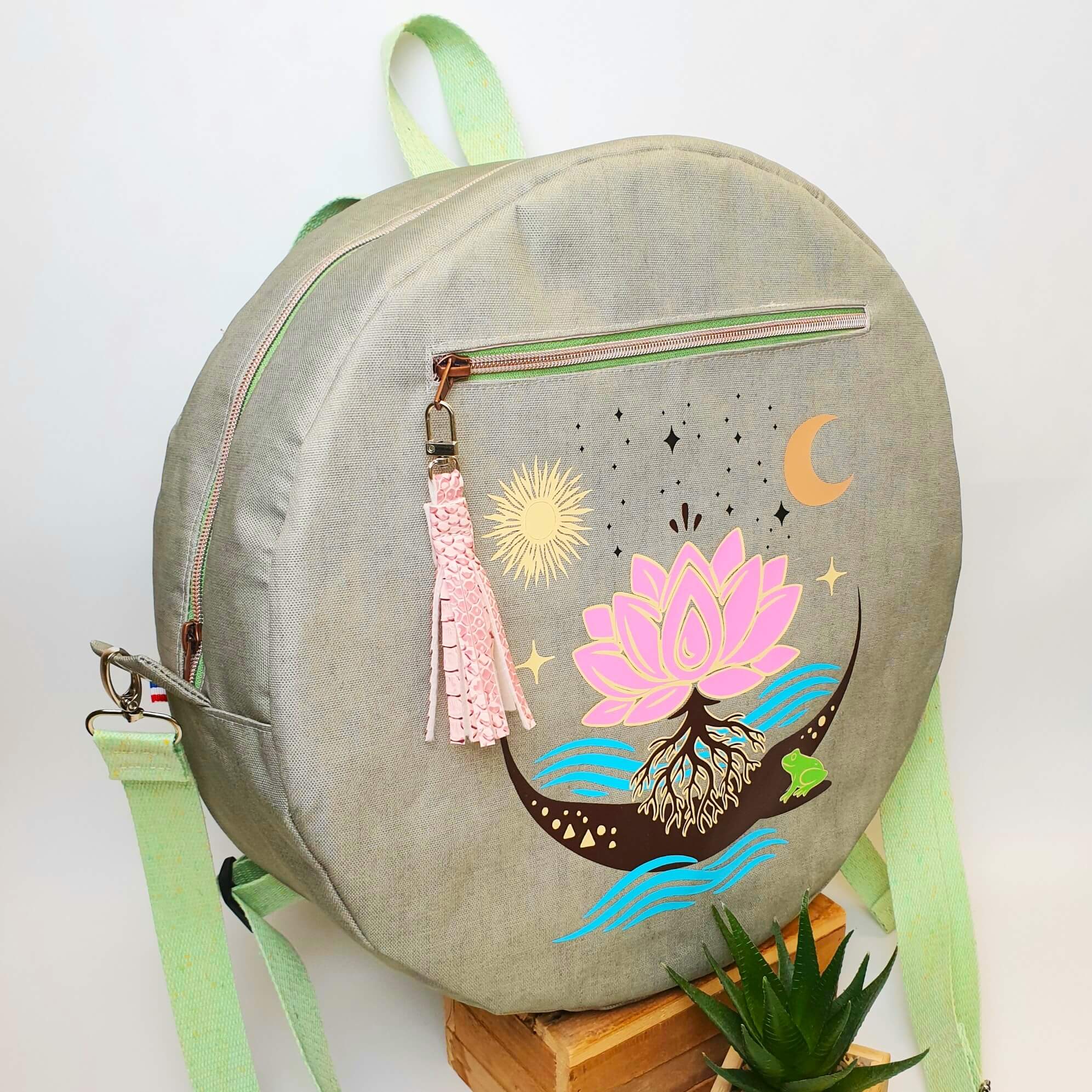 Sac à dos pour tambour chamanique 35cm vert olive contour