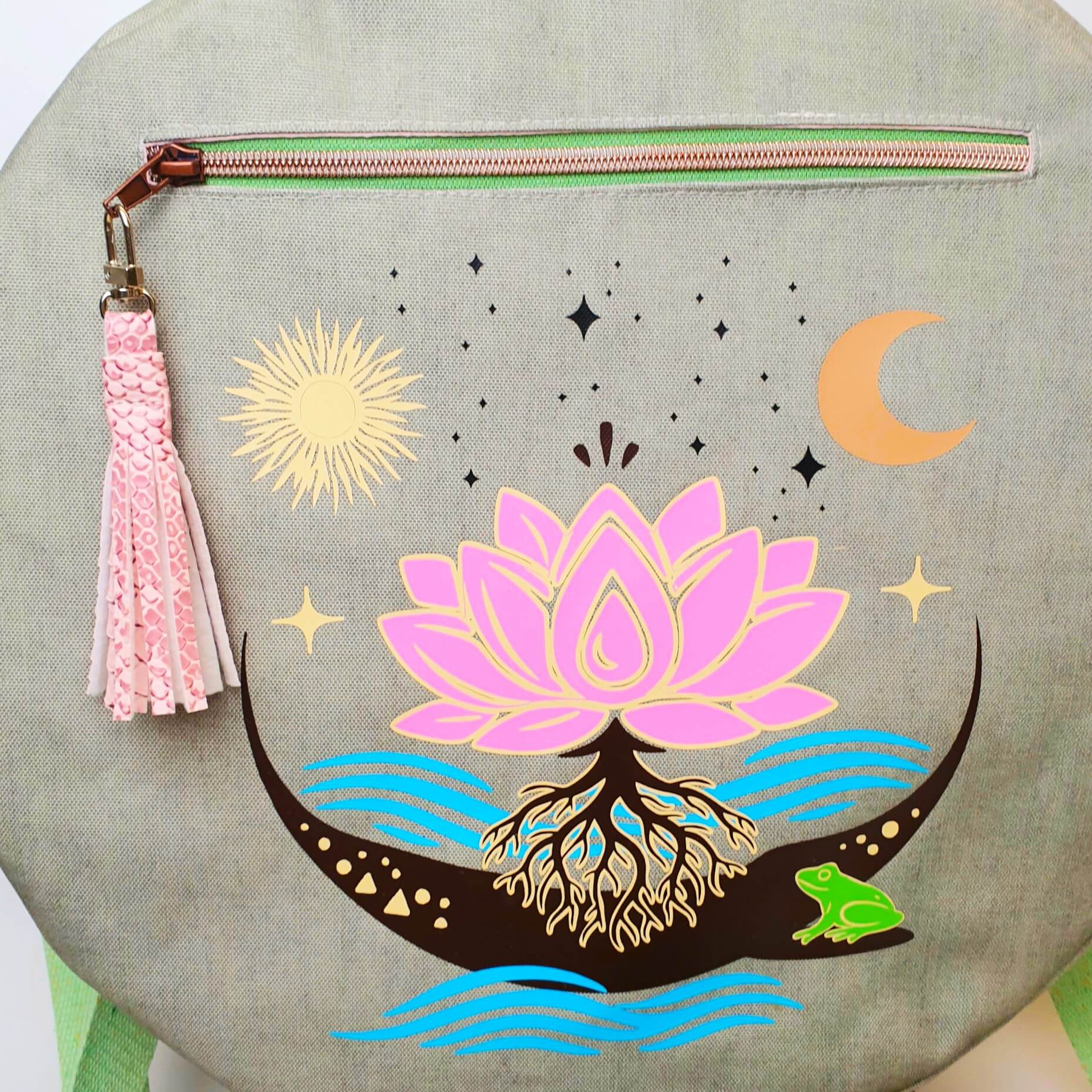Sac à dos pour tambour chamanique 35cm vert olive transfert