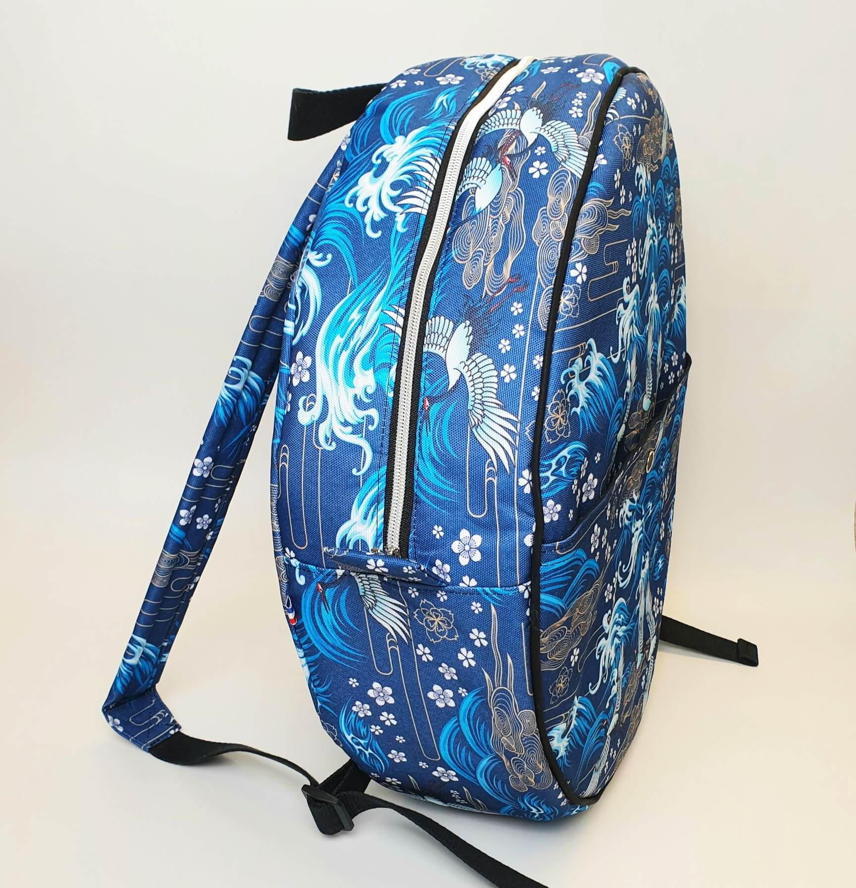 Sac à dos pour tambour chamanique 40cm grue bleu passepoil