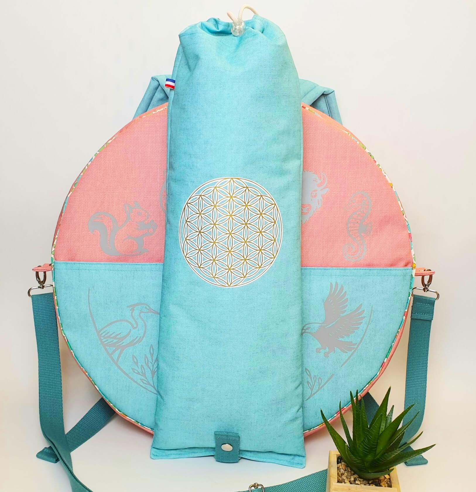 Sac à dos pour tambour chamanique 42cm Saumon mailloche