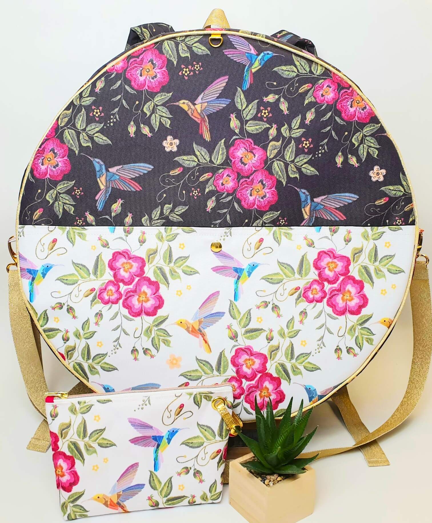 Sac à dos pour tambour chamanique 46cm Colibri doré poche