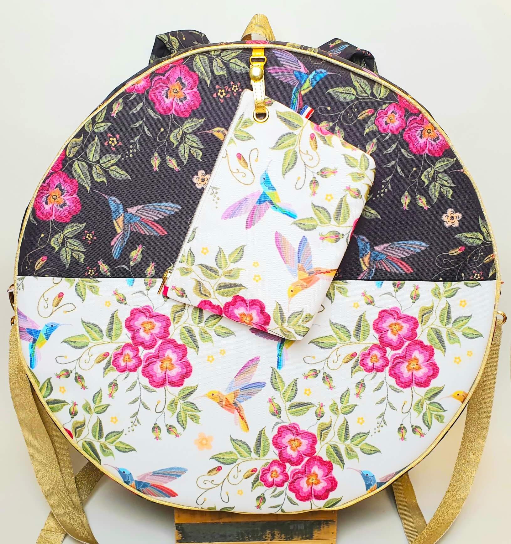 Sac à dos pour tambour chamanique 46cm Colibri doré trousse