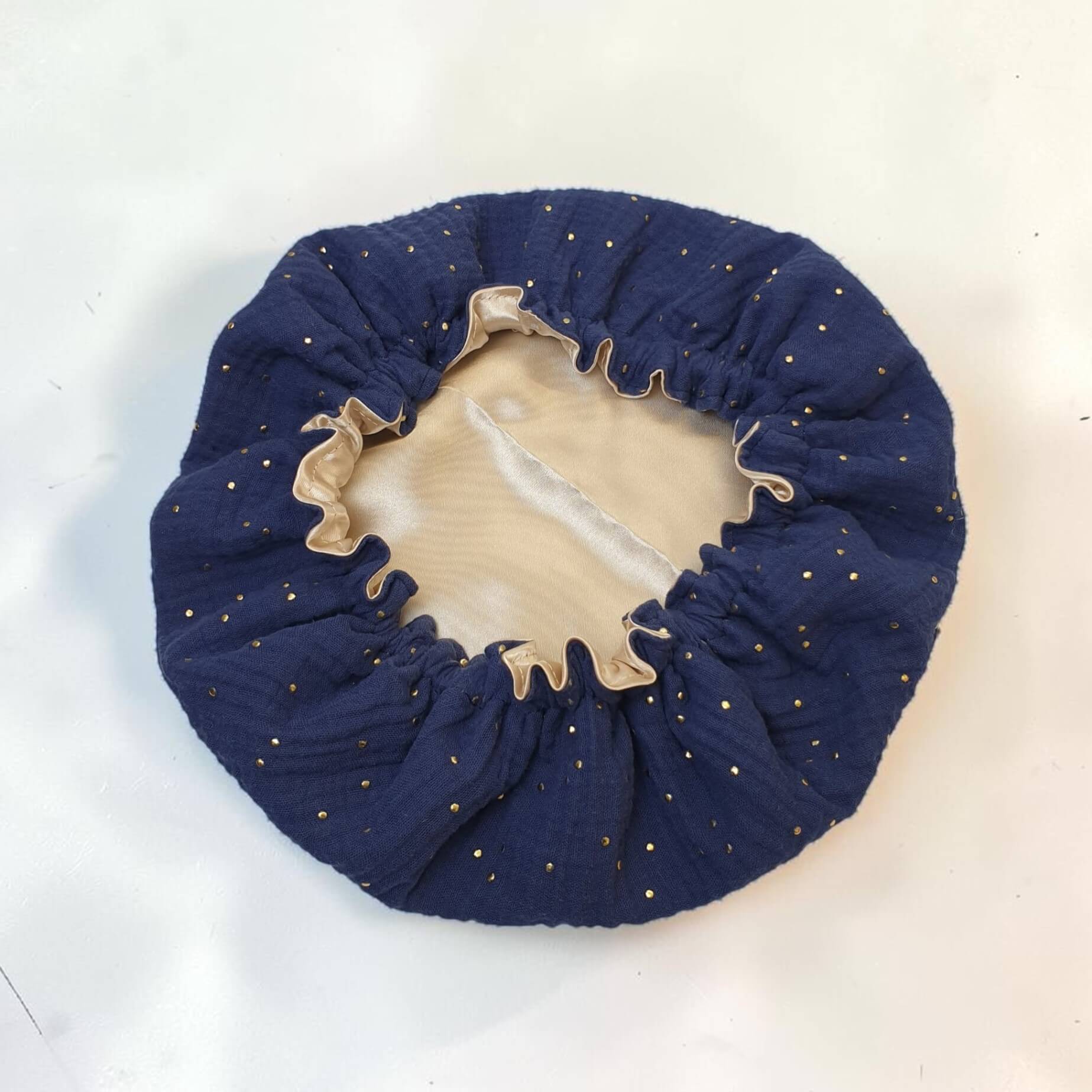 Bonnet de nuit satin enfant bleu denim