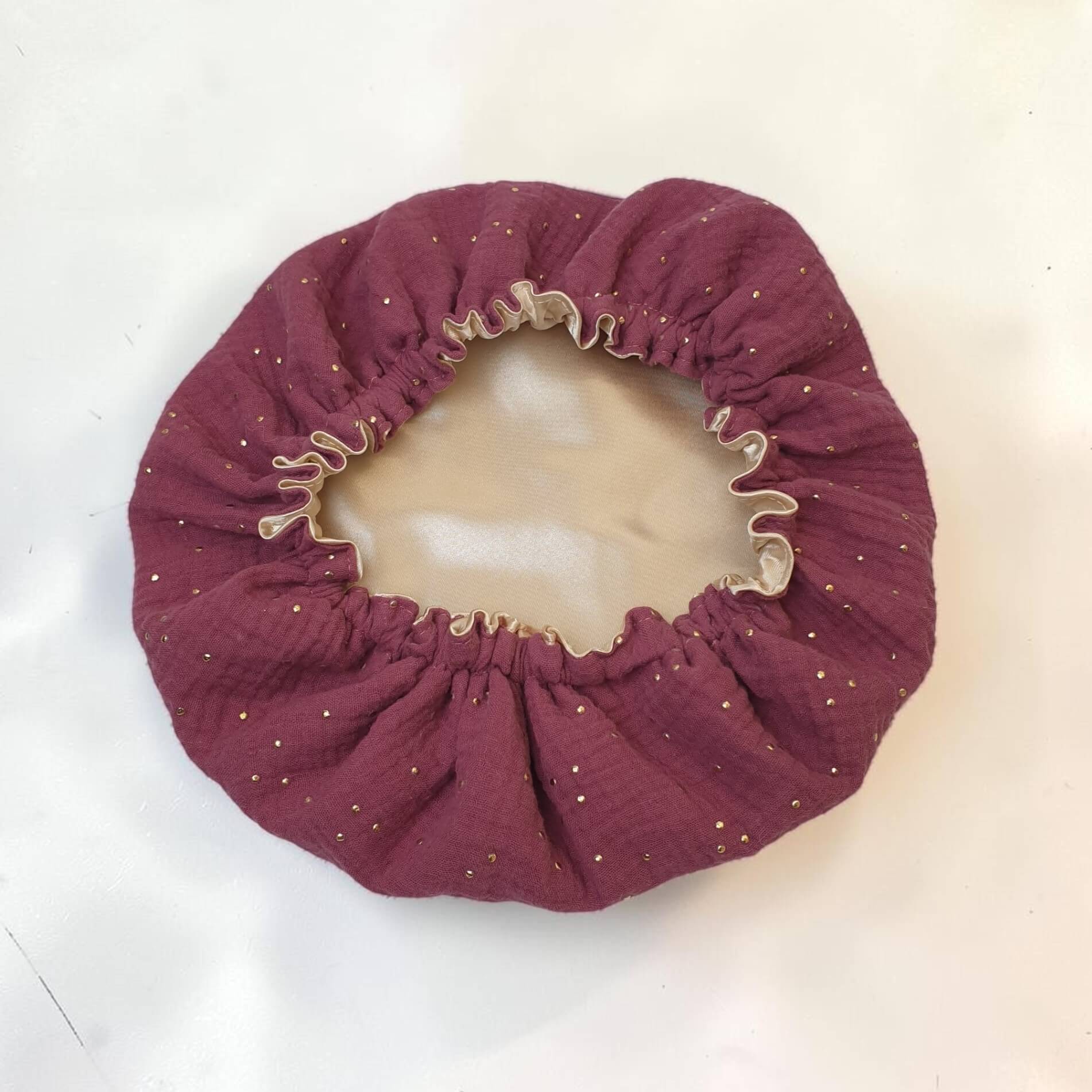 Bonnet de nuit satin enfant rose framboise