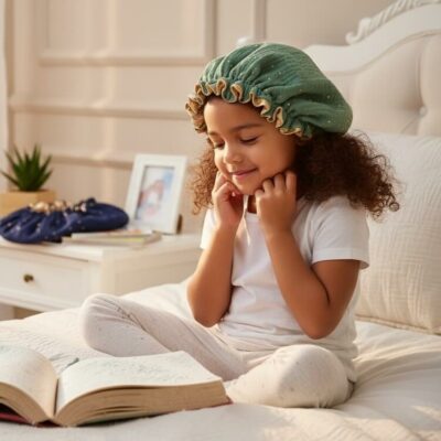 Bonnet de nuit satin ensemble (Mise en scène du produit)