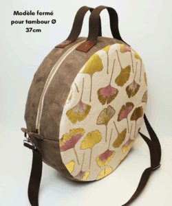 Sac pour tambour chamanique modèle fermé 37cm toile de coton + suédine info