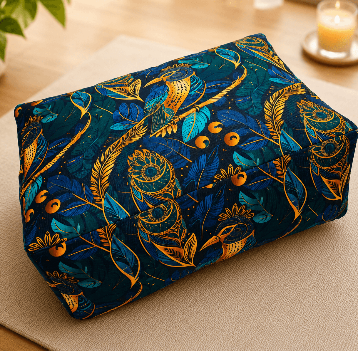 Coussin de méditation rectangulaire Toile de coton Paon