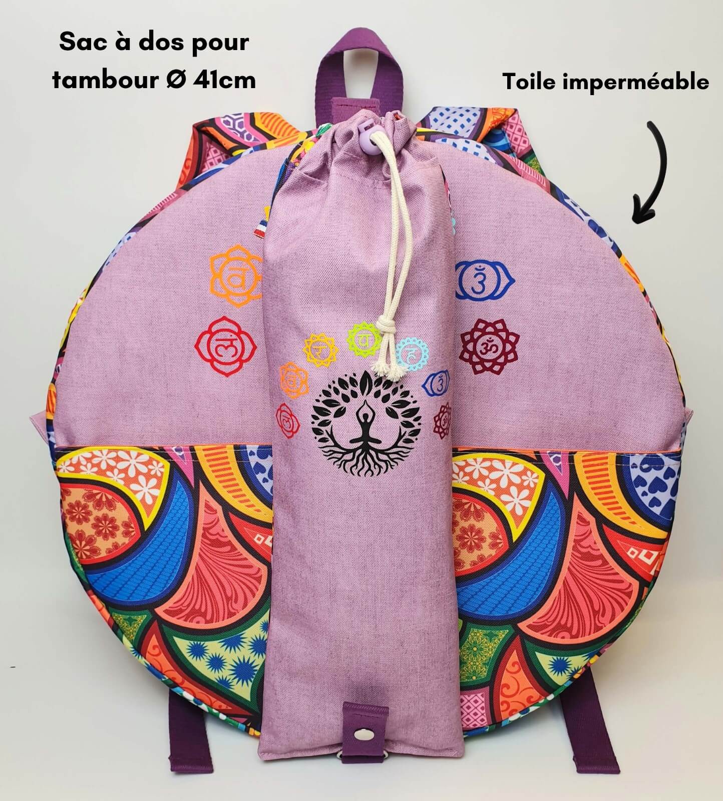 Sac à dos pour tambour chamanique 41cm mauve légende