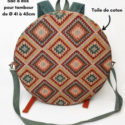 Sac à dos pour tambour chamanique de 40cm à 45cm toile de coton légende