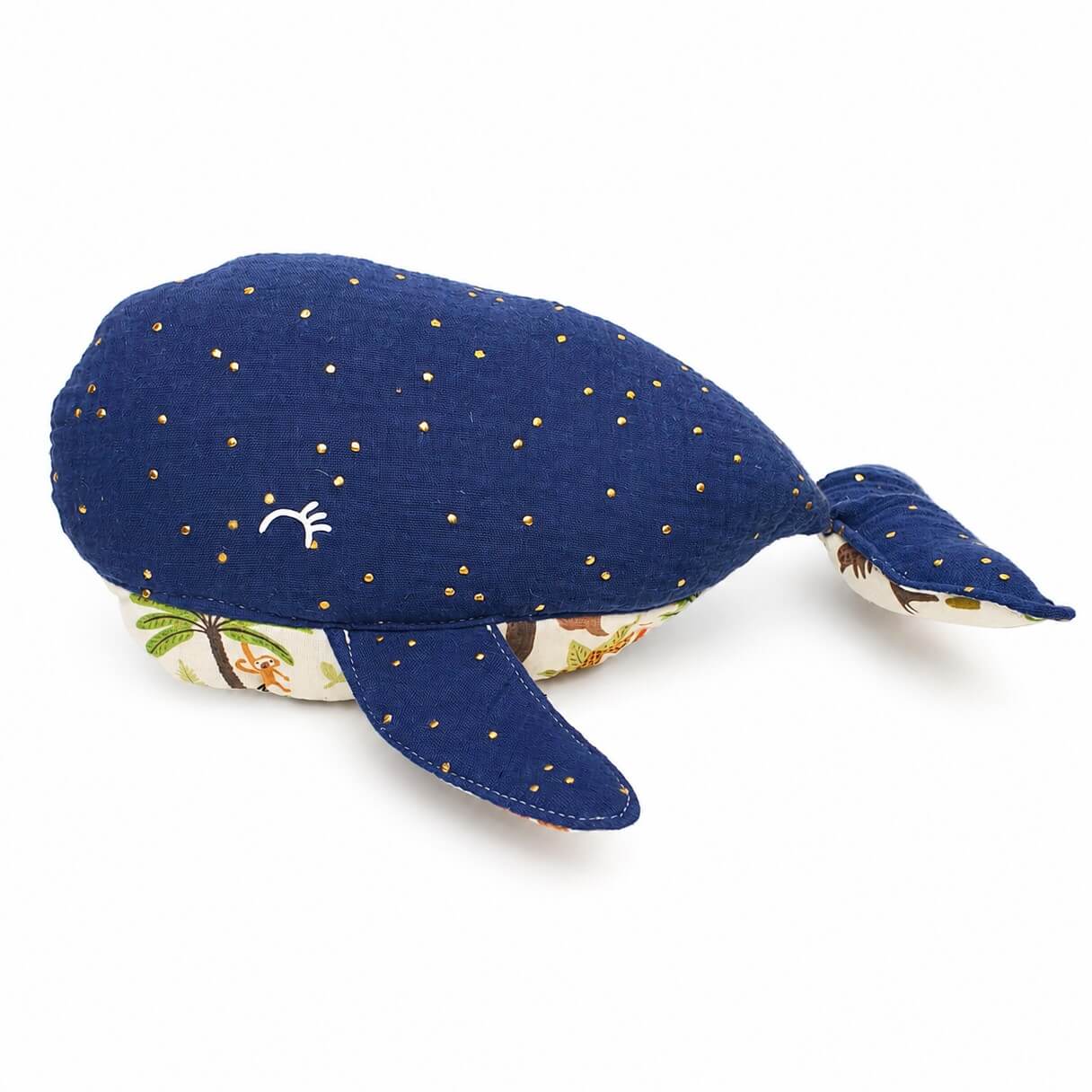 Doudou baleine double gaze marine & doré