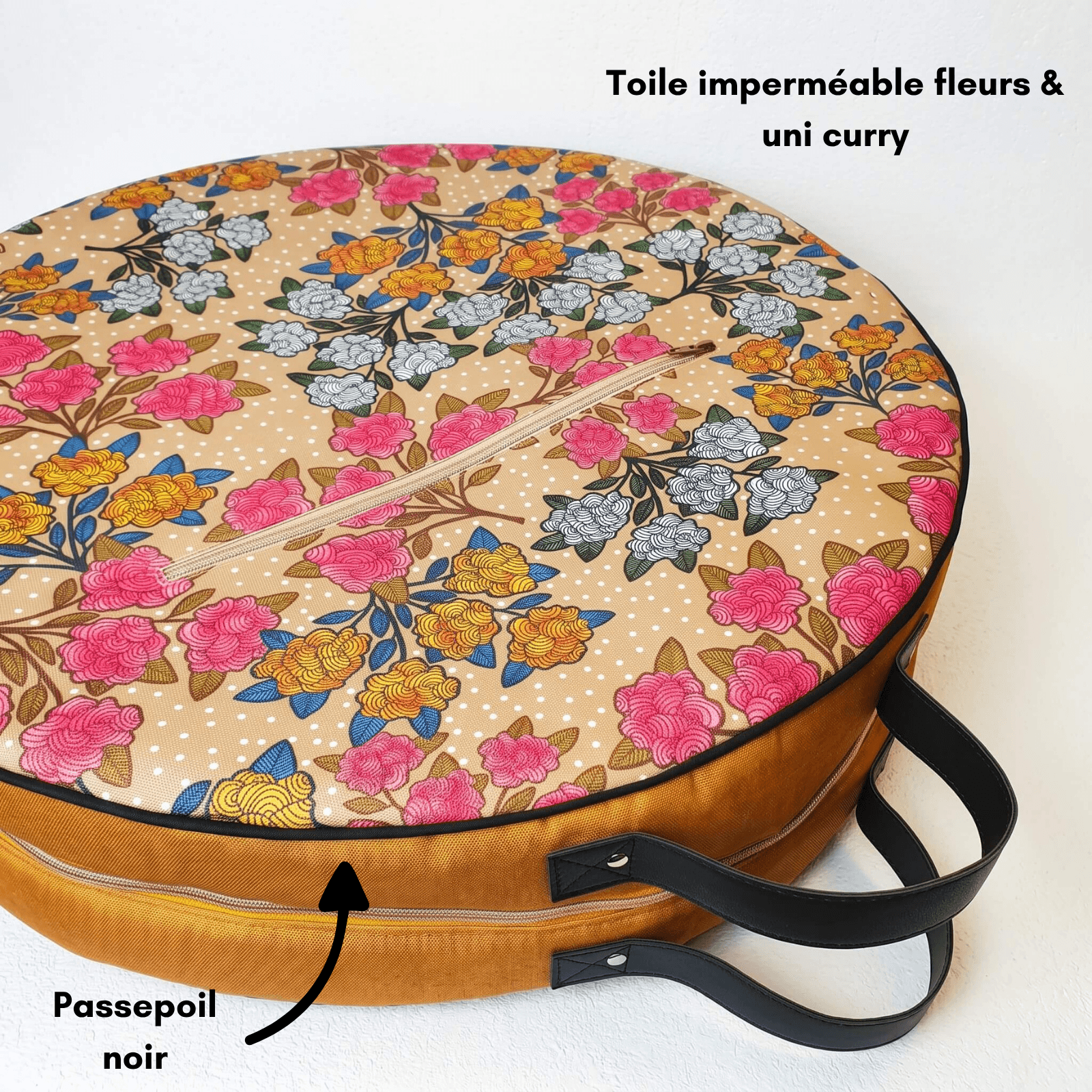 Sac à dos pour tambour chamanique 51cm fleurs détail