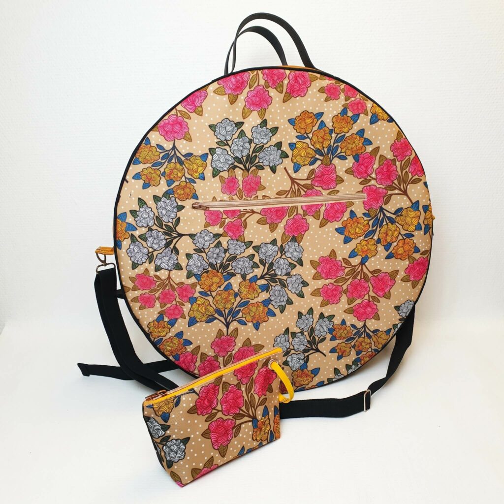 Sac à dos pour tambour chamanique 51cm fleurs face