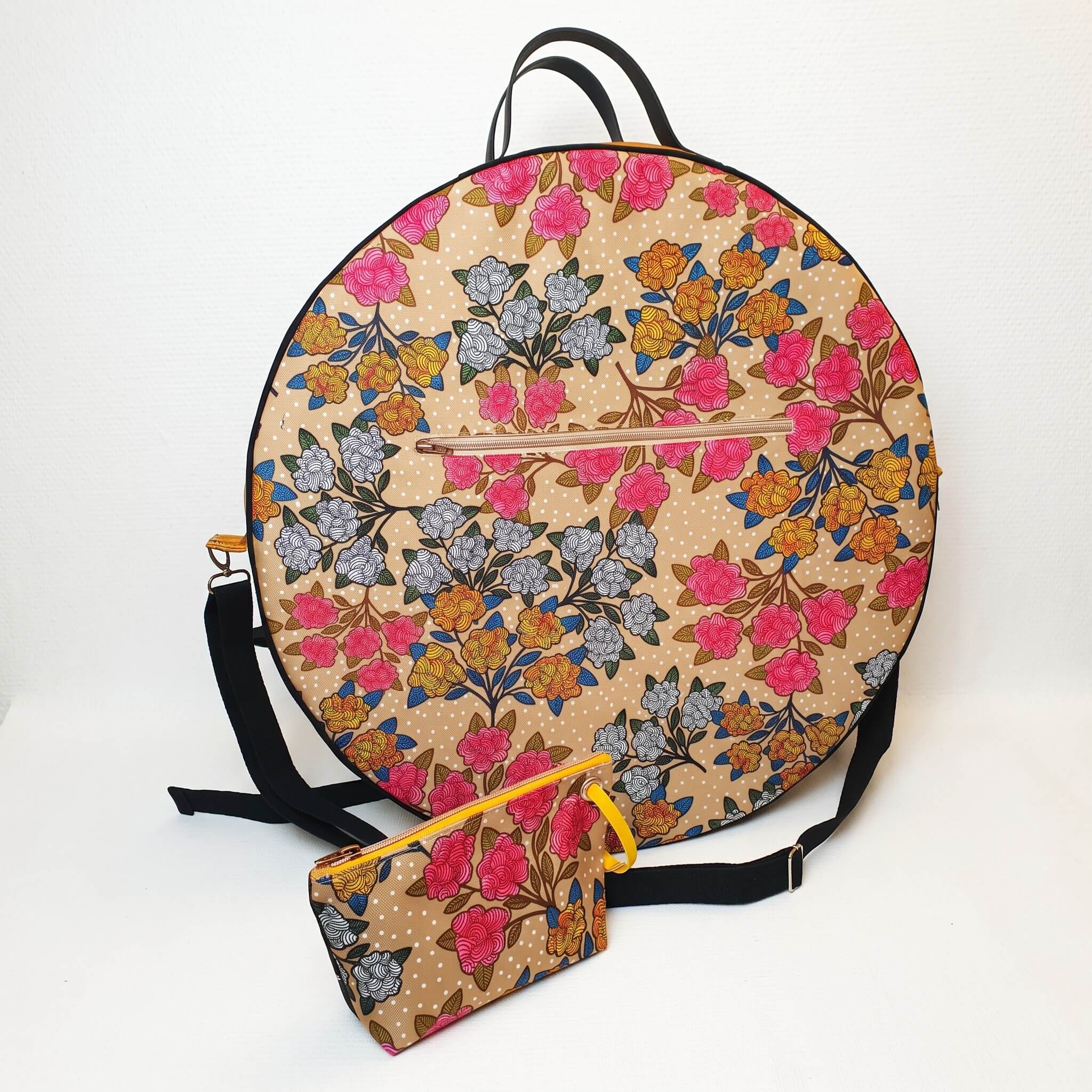 Sac à dos pour tambour chamanique 51cm fleurs face